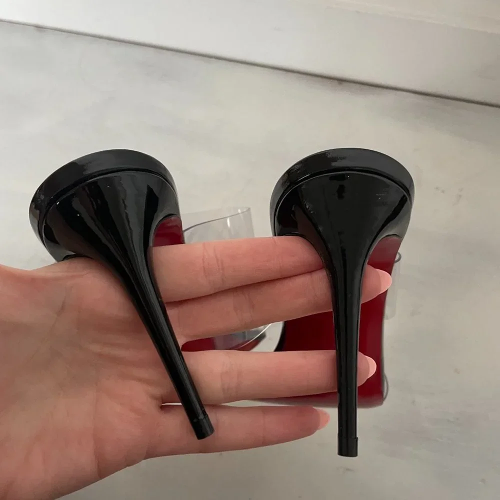 ❌SOLD❌Christian Louboutin Just Nothing 85 Slide Sandals Patent Leather PVC Mule - Picture 9 of 12